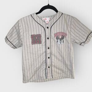 Disney Mickey Mouse Baseball Jersey Shirt 5T Gray Pinstripe Snap Cute Retro